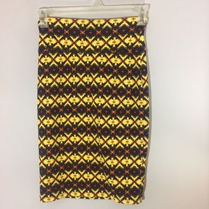 LuLaRoe yellow and blue knee length pencil skirt